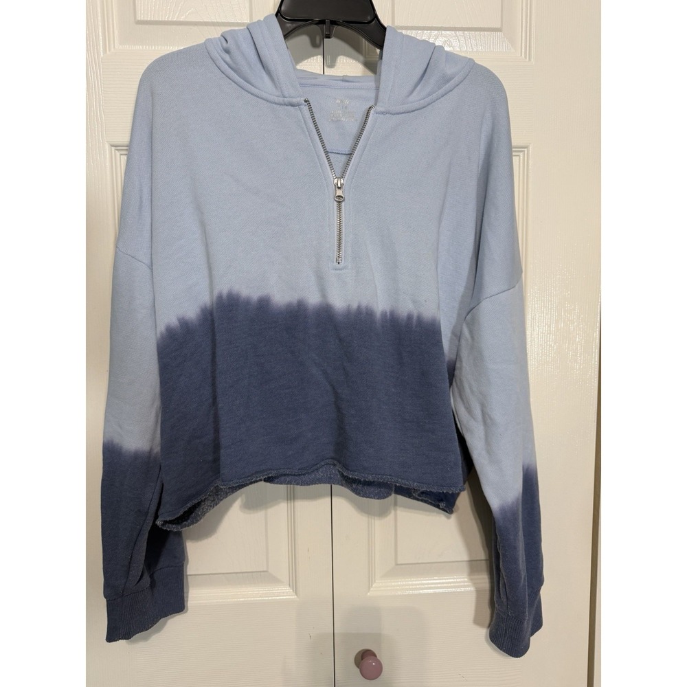 Aerie Hoodie Size Large Blue Cropped Tie Dye‎ 1/4 Zip Oversized Sweatshirt
